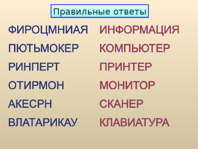 Правильные ответы 