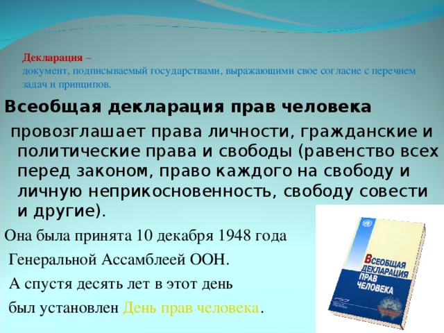 Декларация провозглашает всеобщий образец возможностей