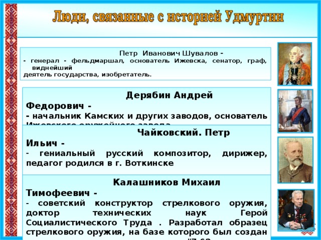 Деятели государства. Андрей Фёдорович Дерябин. Шувалов основатель Ижевска. Дерябин Андрей Федорович основатель Ижевского оружейного завода. Тип лидерства Петра Ивановича Шувалова.