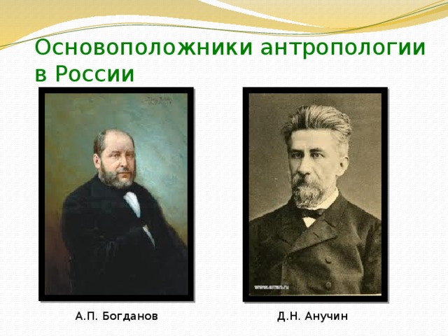Основоположники антропологии в России А.П. Богданов Д.Н. Анучин 