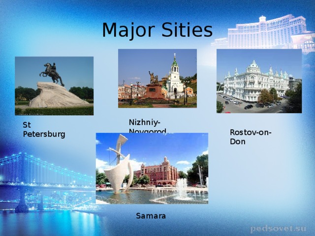 Major Sities Nizhniy-Novgorod St Petersburg Rostov-on-Don Samara 