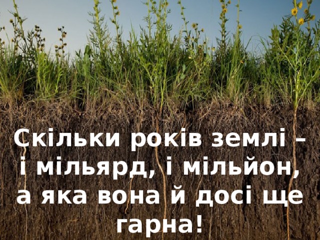 Скільки років землі –  і мільярд, і мільйон, а яка вона й досі ще гарна!  