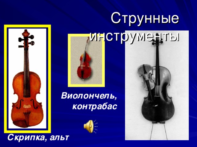 Струнные инструменты Виолончель, контрабас  Скрипка, альт 