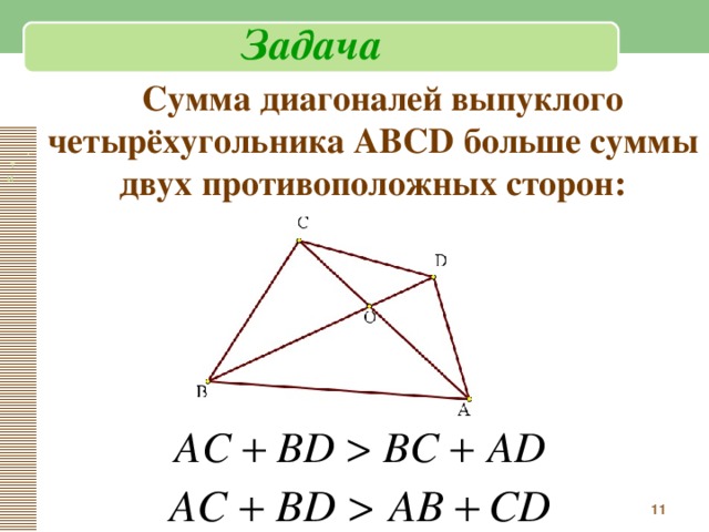 Диагональ выпуклого четырехугольника является биссектрисой. Свойства диагоналей выпуклого четырехугольника. Сумма диагоналей четырехугольника.