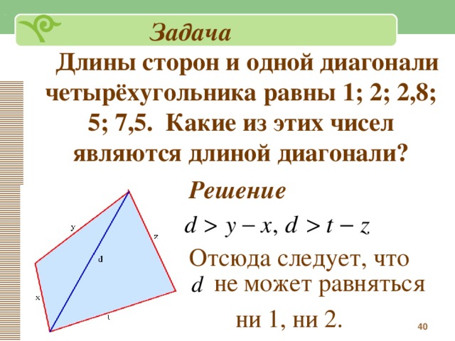 Длина диагонали четырехугольника