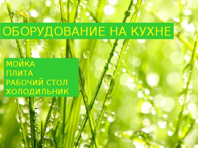 ОБОРУДОВАНИЕ НА КУХНЕ МОЙКА ПЛИТА РАБОЧИЙ СТОЛ ХОЛОДИЛЬНИК 