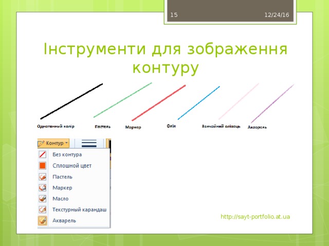 12/24/16 14 Інструменти для зображення контуру http://sayt-portfolio.at.ua 