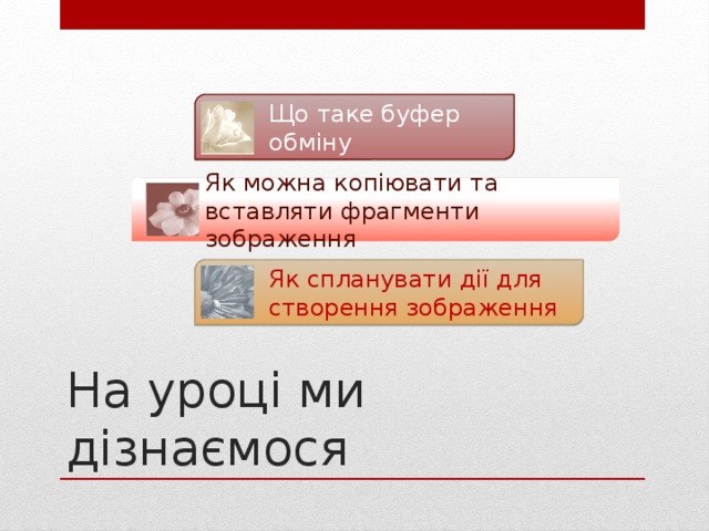 Що таке буфер обміну Як можна копіювати та вставляти фрагменти зображення Як спланувати дії для створення зображення На уроці ми дізнаємося 