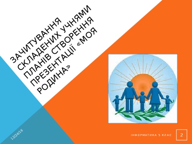 Зачитування складених учнями планів створення презентації «Моя родина» 12/24/16  Інформатика 5 клас 