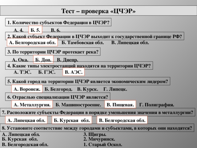 Тест по центральной россии. Количество субъектов в сэр. Субъекты Федерации в сэр. Центрально-Чернозёмный экономический район численность. Центрально-Чернозёмный экономический район тест.