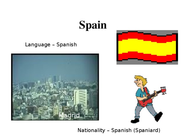 Spain Language – Spanish Madrid Nationality – Spanish (Spaniard)  