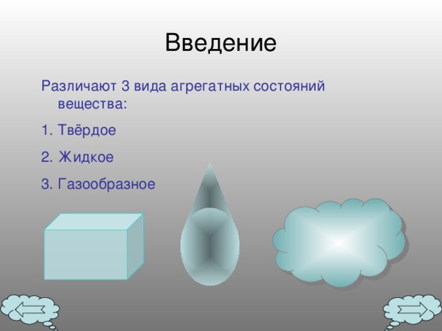 Введение Различают 3 вида агрегатных состояний вещества: Твёрдое Жидкое Газообразное 