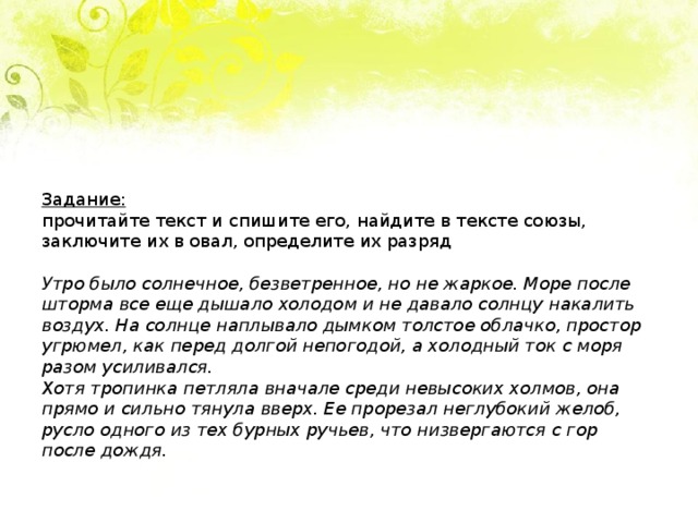 С утра было холодно накрапывал дождь но после обеда выглянуло солнце план текста