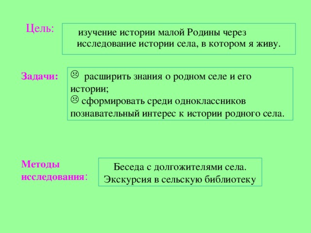 Цели и задачи проекта моя малая родина