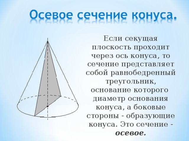 Площадь сечения конуса плоскостью проходящей