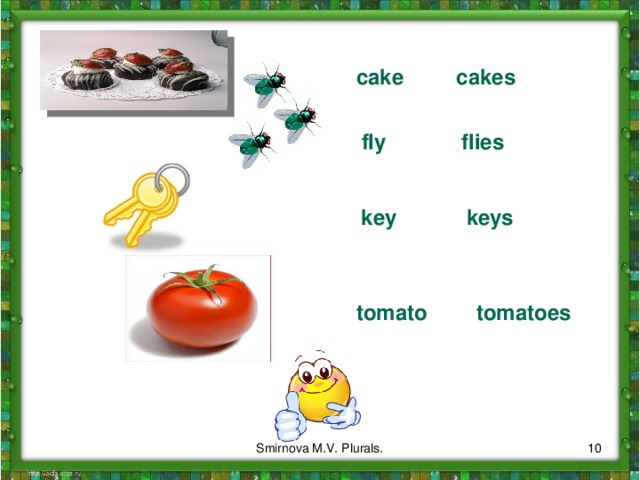 cakes cake fly flies key keys tomato tomatoes  Smirnova M.V. Plurals. 