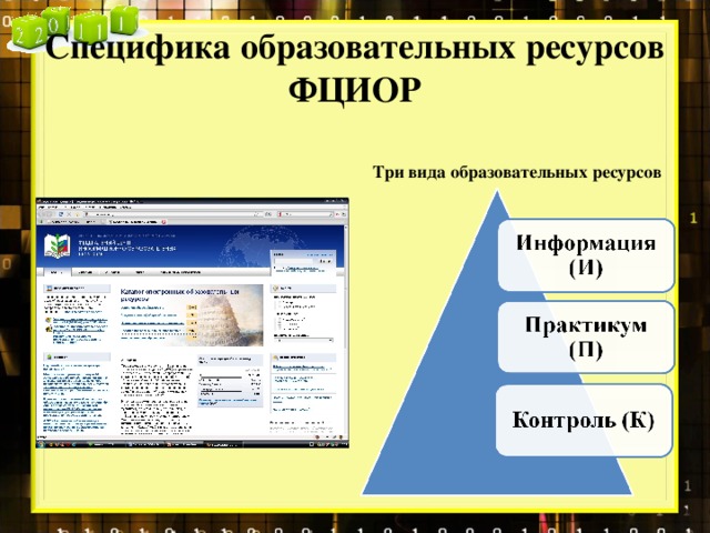 Специфика образовательных ресурсов ФЦИОР Три вида образовательных ресурсов 
