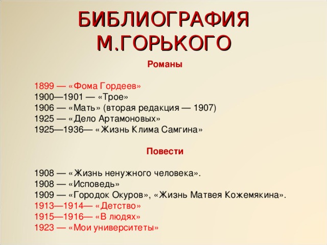 Хронологическая таблица Горького: жизнь, творчество и …