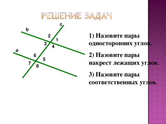 На рисунке углы 1 и 2 являются односторонними накрест лежащими соответственными смежными 2 вариант