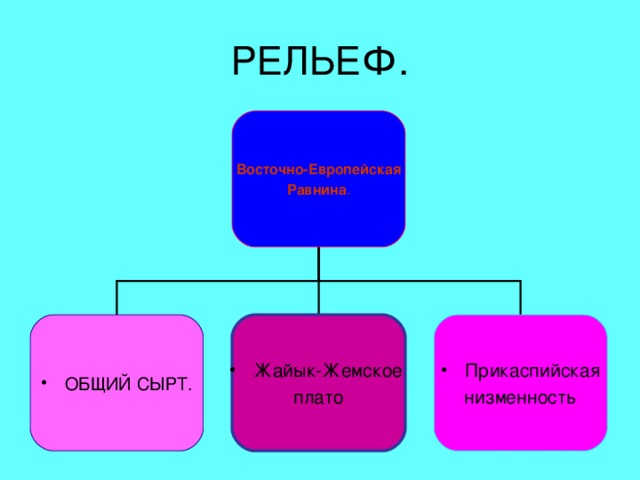 РЕЛЬЕФ. Восточно-Европейская Равнина . ОБЩИЙ СЫРТ. Жайык-Жемское Прикаспийская плато низменность 