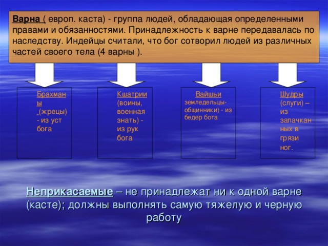 Индийцы считали что. Группа людей обладающая определенными правами и обязанностями. Варны и касты это ответ. Каста группа людей обладающая определёнными правами и обязанностями. Варны в древней Индии.