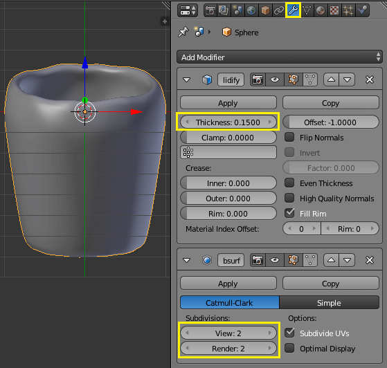 Увеличить толщину стенок blender