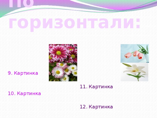 По горизонтали: 9. Картинка 11. Картинка 10. Картинка 12. Картинка 