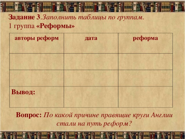 Составьте таблицу реформы долгого парламента. Таблица Автор реформы. Реформы и революции таблица. Авторы реформ Дата реформы. Таблица реформы долгого парламента.