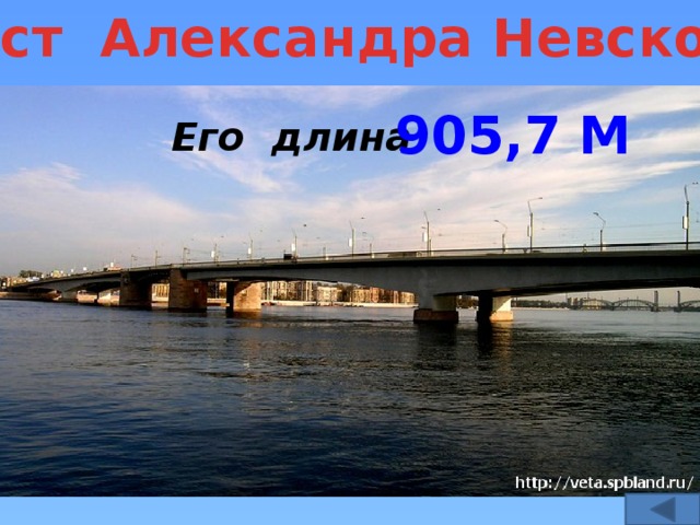 Мост Александра Невского 905,7 м Его длина 