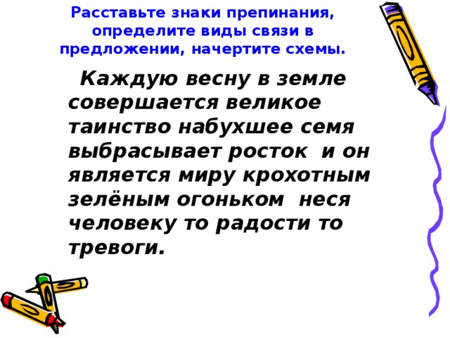 Само предложение. Начертите схемы предложений расставьте знаки препинания.