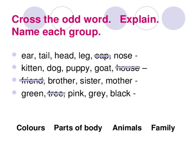 Cross odd word. Cross the odd Word out. Cross the odd Word out перевод. Find the odd Word and explain. Перевод circle the odd -one -out.