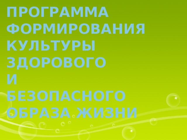   Программа формирования культуры здорового  и  безопасного образа жизни 