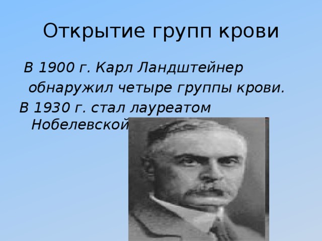 Карл ландштейнер открытие групп крови презентация