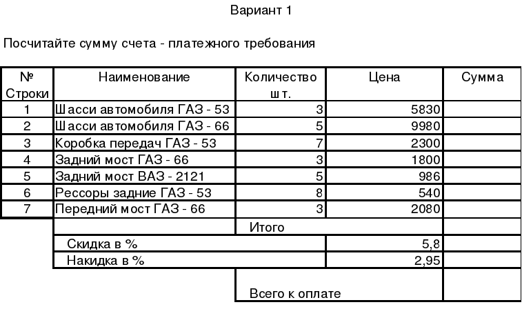 Информатика задание по excel выдели шрифтом