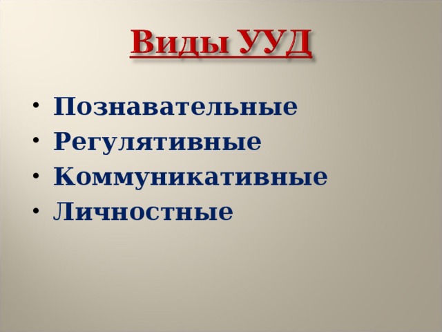 Познавательные Регулятивные Коммуникативные Личностные 