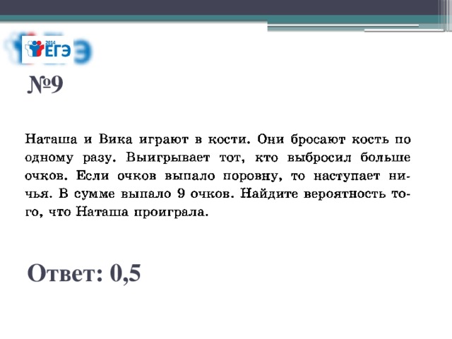 № 9 Ответ: 0,5 