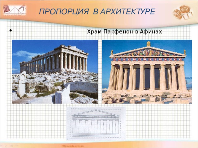 ПРОПОРЦИЯ В АРХИТЕКТУРЕ  Храм Парфенон в Афинах 