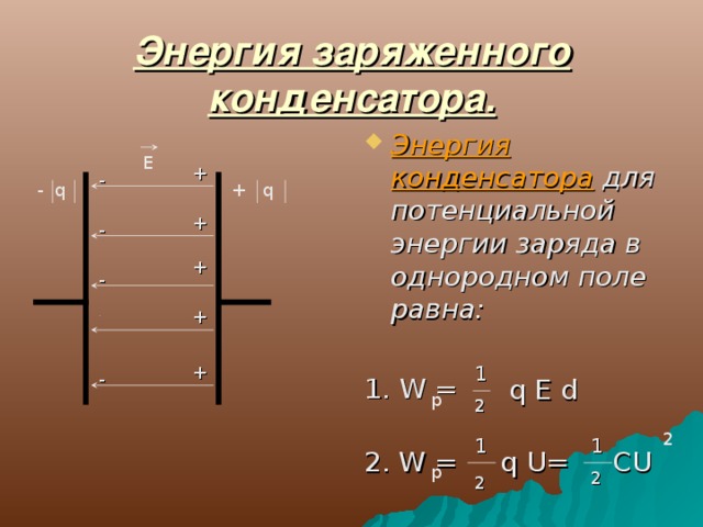 Электрическая энергия заряженного конденсатора