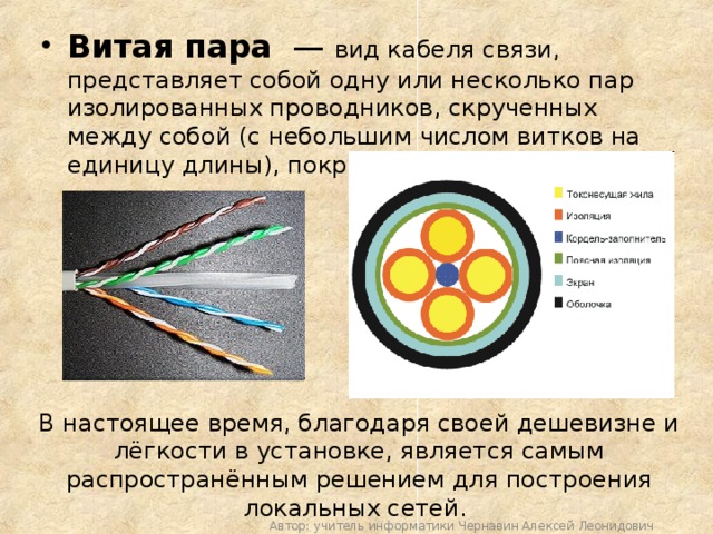 Характеристики кабелей связи. Типы кабелей связи. Виды кабелей связи витая пара.