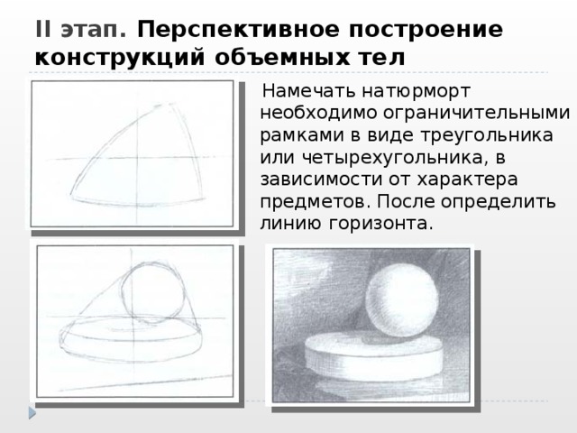 Этапы выполнения рисунка геометрических тел