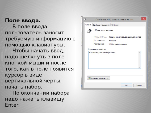 В поле ввода установить