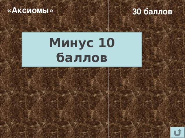 «Аксиомы» 30 баллов Минус 10 баллов 