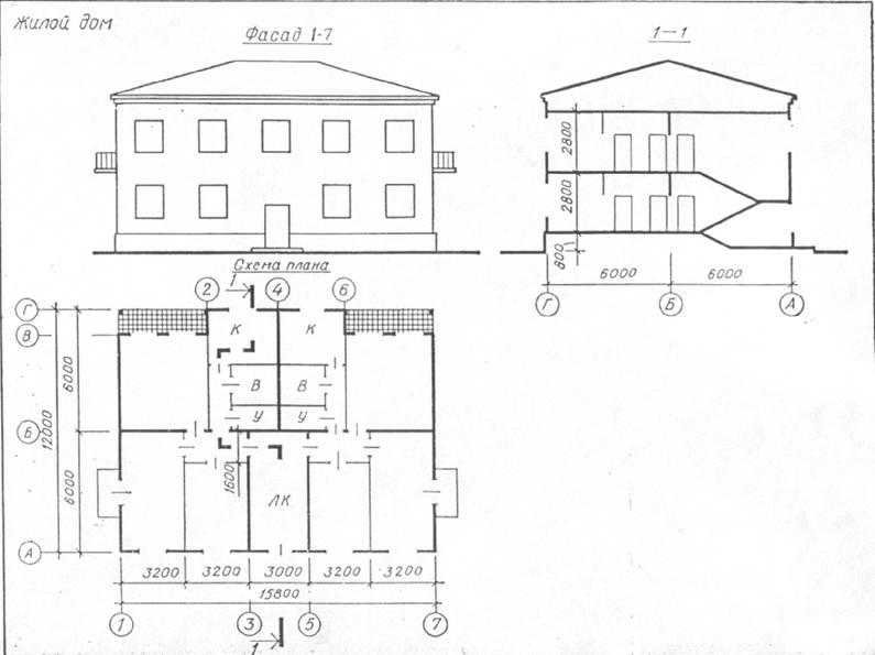 План фасад разрез здания готовый чертеж