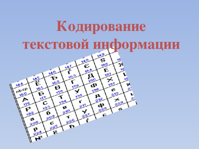Кодирование  текстовой информации 