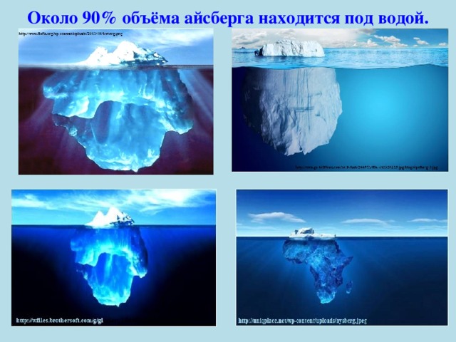 Около 90% объёма айсберга находится под водой. 