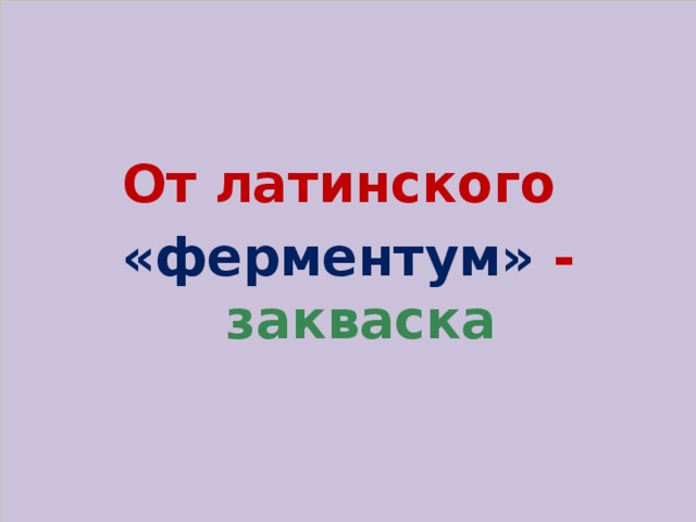   От латинского «ферментум» - закваска 