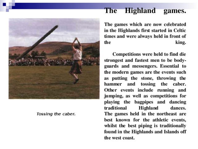 Caber перевод. Highland games. Highland games перевод. The Highland games очень кратко на английском. Текст по Highland.