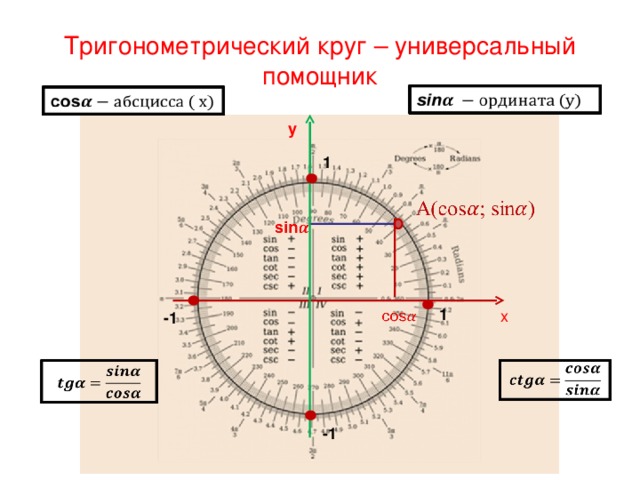Тригонометрический круг – универсальный помощник у 1 1 x -1 -1 