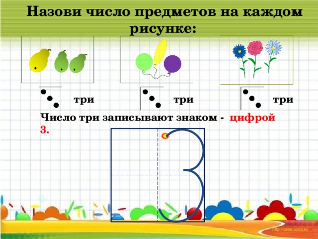 На каком из трех рисунков. Цифра 3 с количеством предметов. Число 3 3 задания. Число и цифра 3 предметы по 3. Число и цифра 3 рисунки.