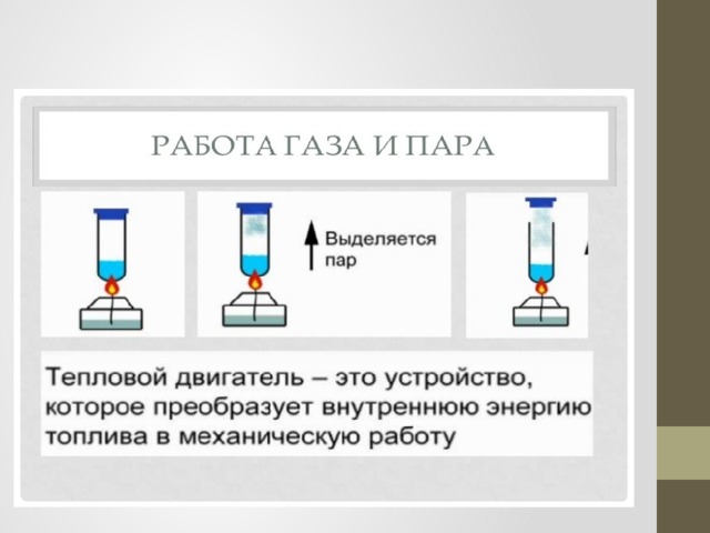 Физика 8 класс работа газа при расширении. Работа газа и пара при расширении. Работа газа и пара при расширении 8 класс. Работа газа и пара при расширении двигатель внутреннего сгорания. Работа газа и пара при расширении тепловые двигатели.